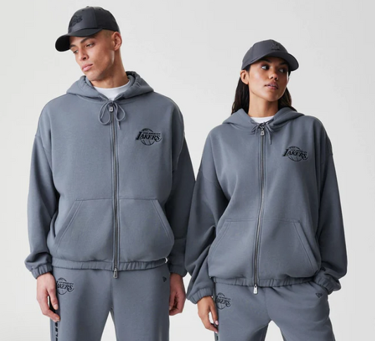 LA Lakers NBA Linear Dark Grey Oversized Full Zip Hoodie cASACO