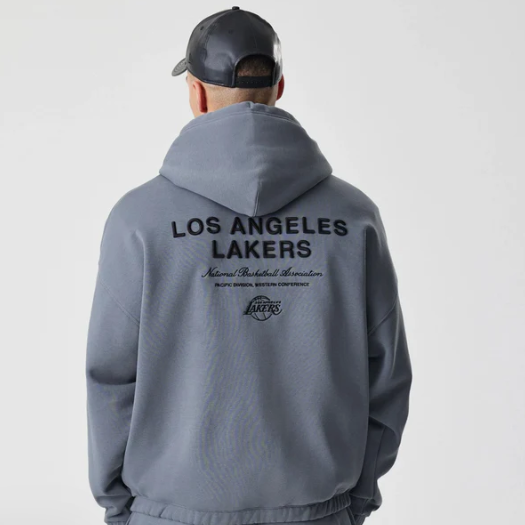 LA Lakers NBA Linear Dark Grey Oversized Full Zip Hoodie cASACO