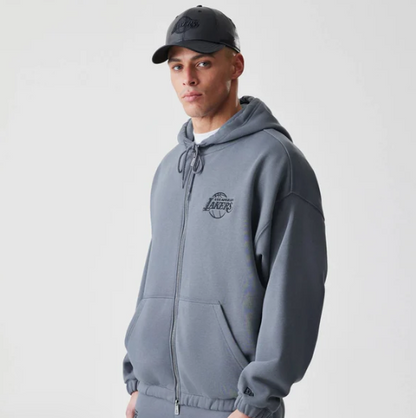 LA Lakers NBA Linear Dark Grey Oversized Full Zip Hoodie cASACO