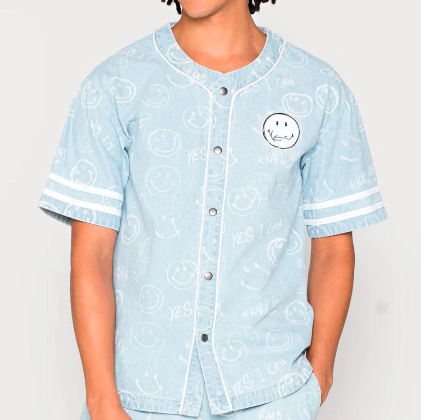 T-SHIRT KARL KANI OG SMILEY DENIM BASEBALL