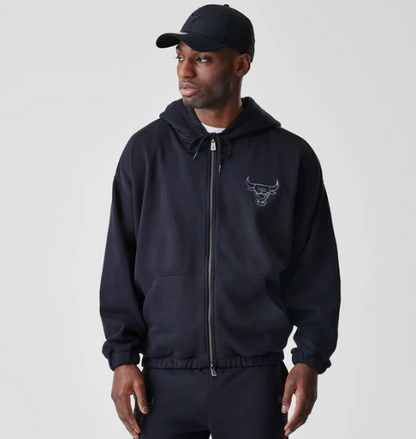 Chicago Bulls NBA Linear Black Oversized Full Zip Hoodie