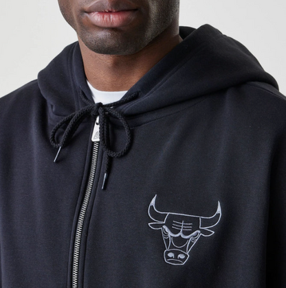 Chicago Bulls NBA Linear Black Oversized Full Zip Hoodie